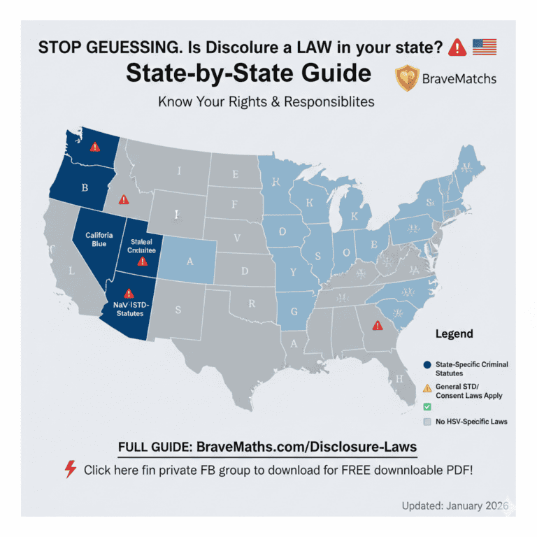U.S. herpes disclosure laws map with state-specific regulations.