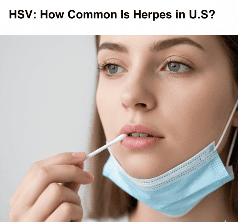 Young woman with a mask holding a cotton swab, discussing herpes awareness.